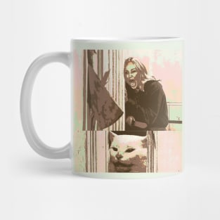 Table Cat and Yelling Woman Movie Parody Mug